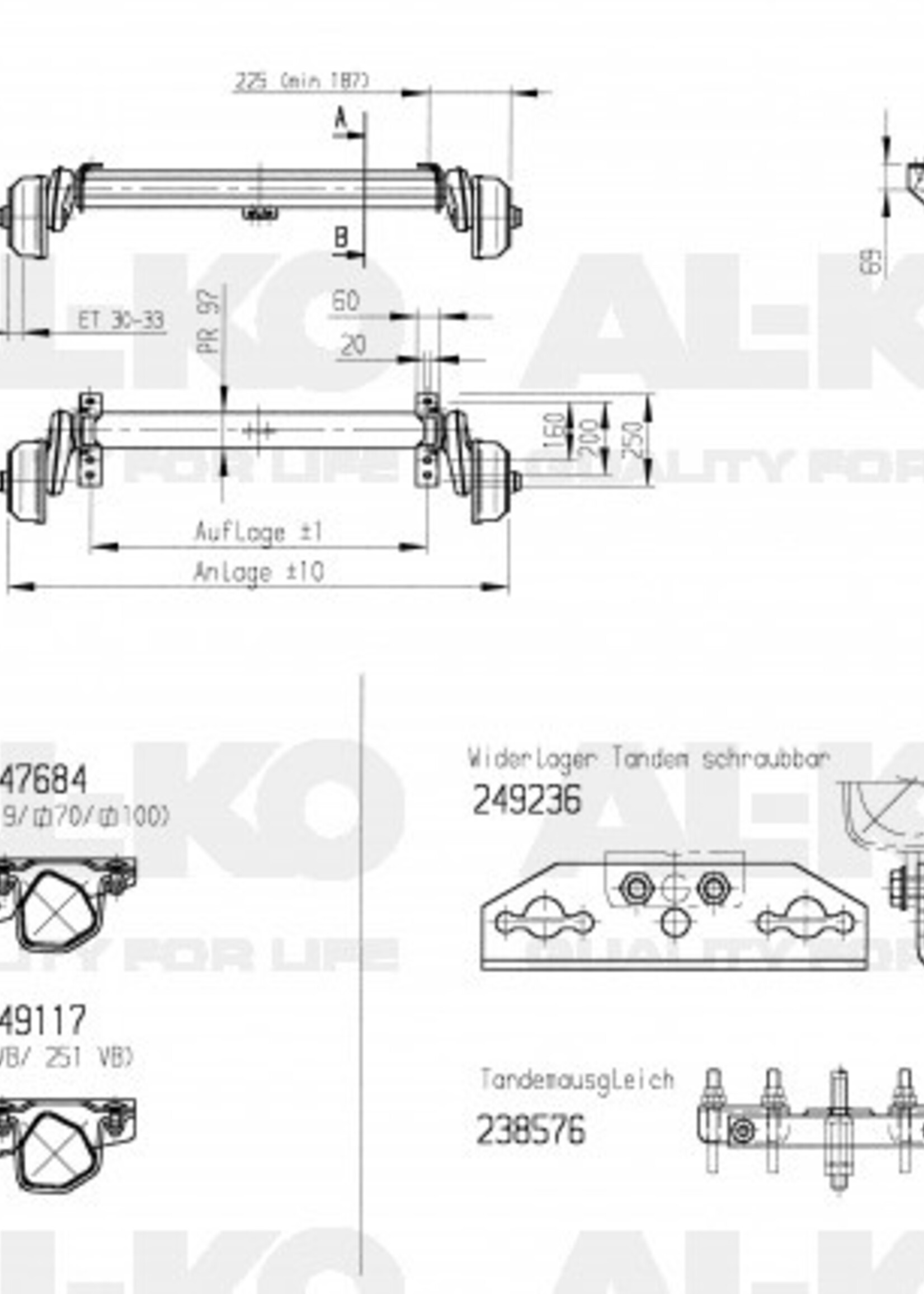 AL-KO Geremde torsie as - 1350 kg - padmaat 1100 mm - flensmaat 1550 mm - 5 gats