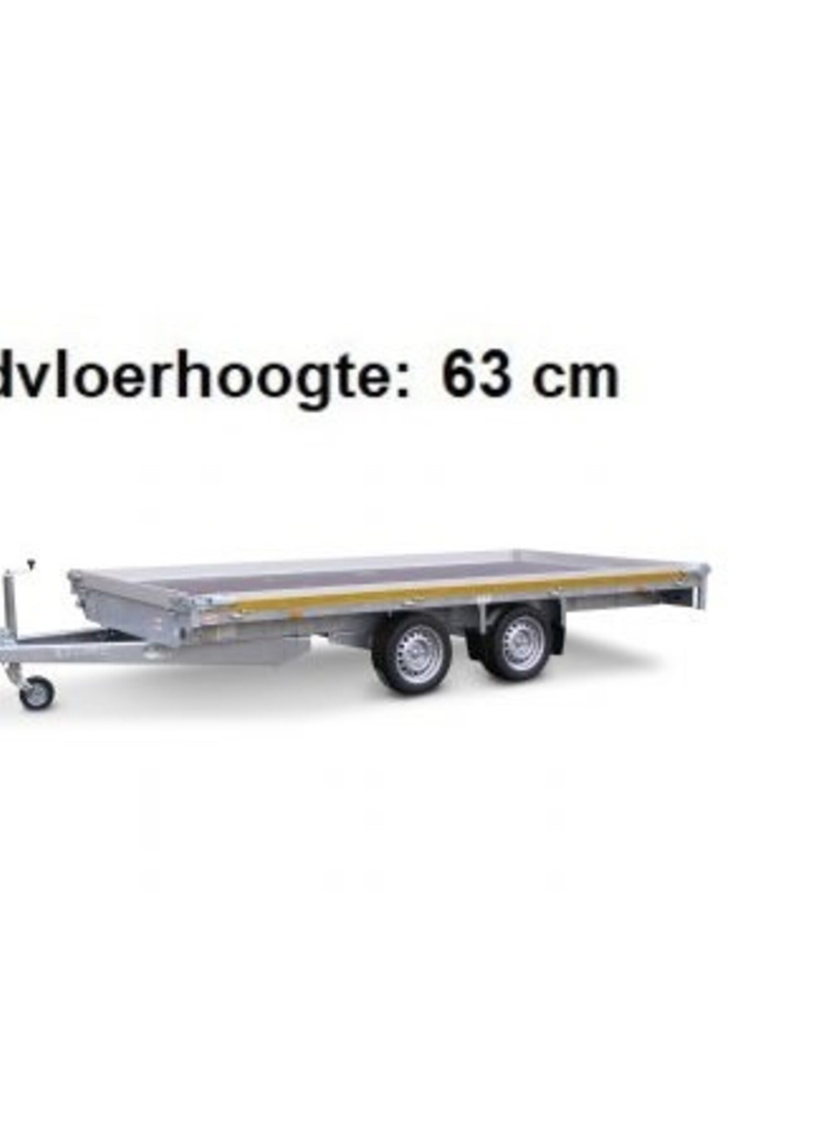 Eduard Geremde Eduard multitransporter - 406x200 cm - 3000 kg bruto laadvermogen - 63 cm laadvloerhoogte - 10 cm borden - inclusief oprijplaten en handlier
