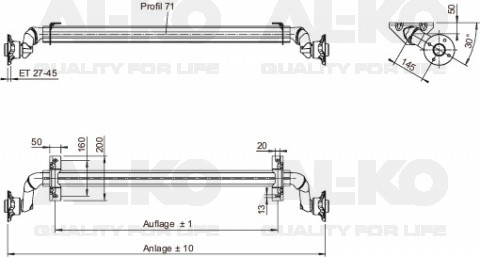 Ongeremde torsie as - padmaat 950 mm - flensmaat 1380 mm - 750 kg - 4x100