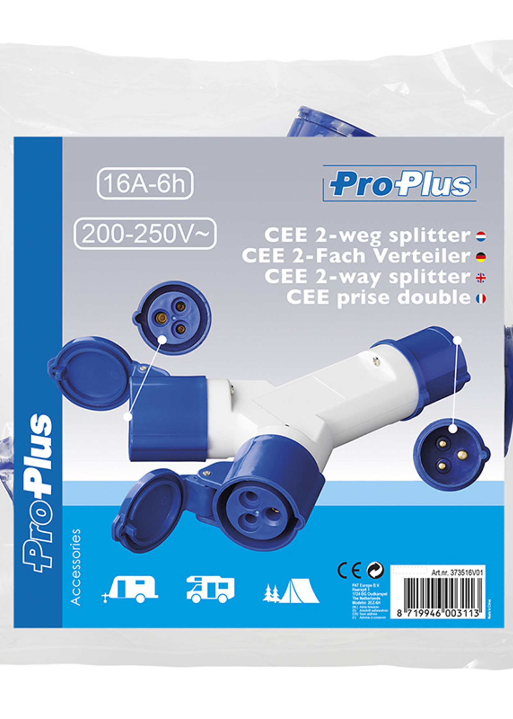 ProPlus CEE 2-weg splitter 16A - 200 > 250V - IP44