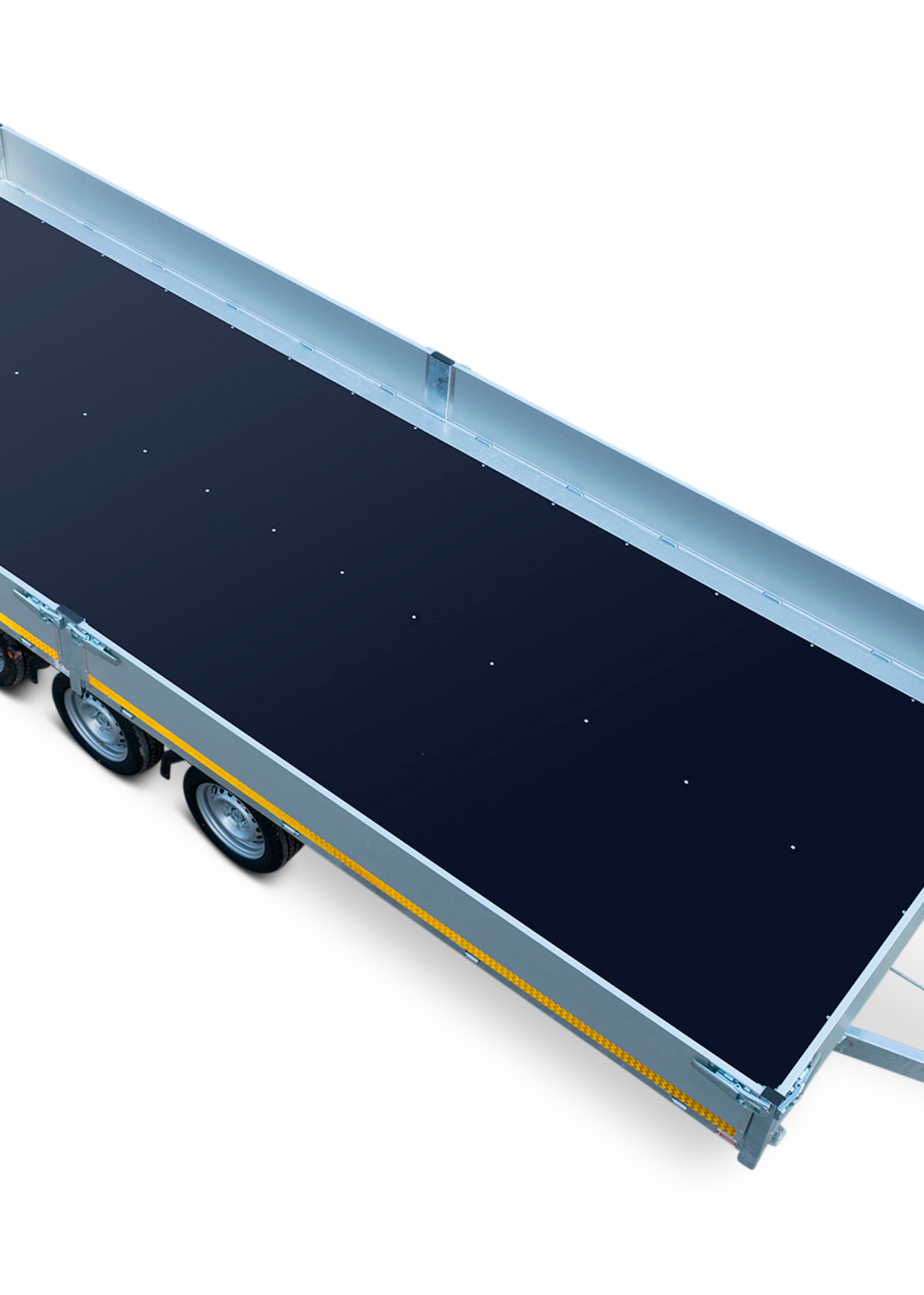 Eduard Geremde Eduard multitransporter - 506x220 cm - 3500 kg bruto laadvermogen - 63 cm laadvloerhoogte - 30 cm borden - inclusief oprijplaten en handlier - tridem asser