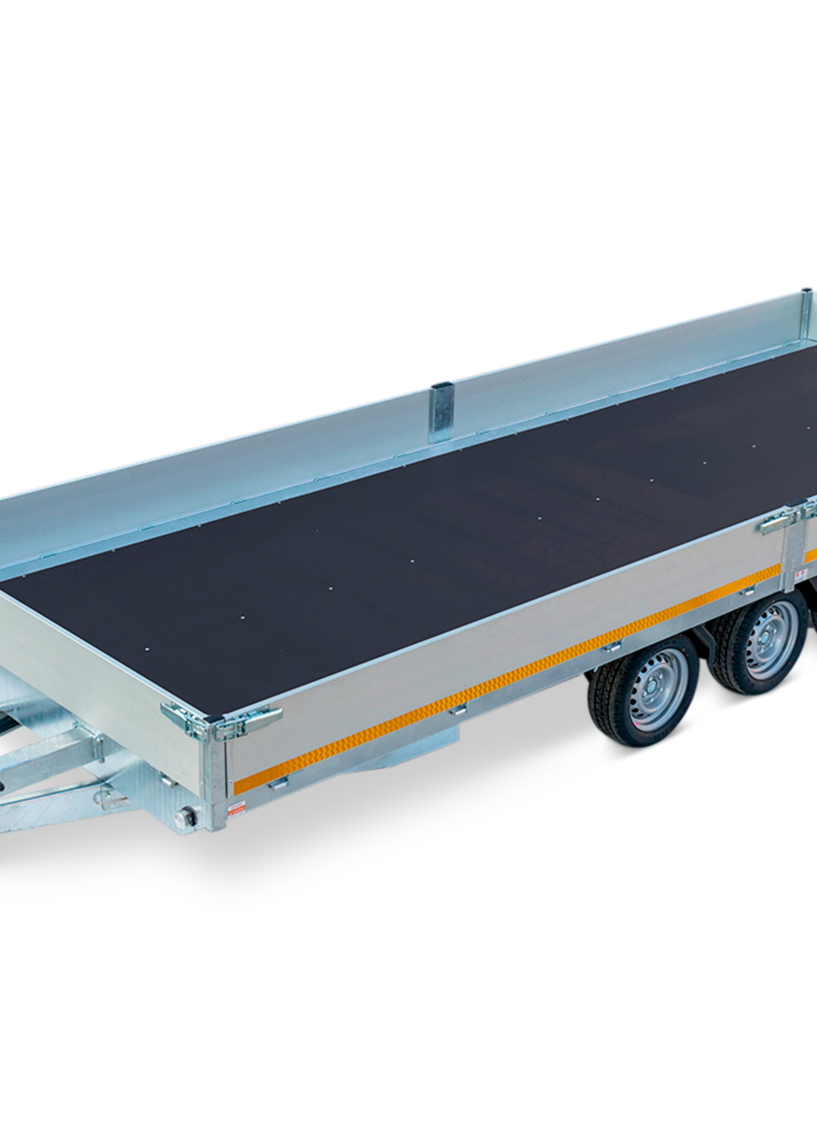 Eduard Geremde Eduard multitransporter - 506x220 cm - 3500 kg bruto laadvermogen - 63 cm laadvloerhoogte - 30 cm borden - inclusief oprijplaten en handlier - tridem asser