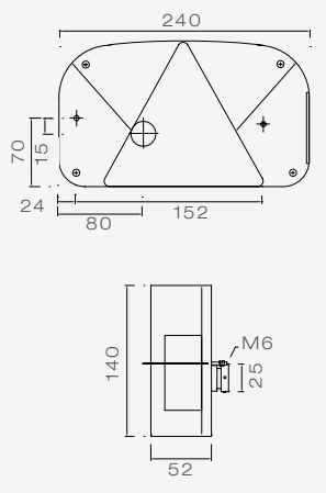 Aspöck Multipoint 2 - Rückleuchte - 24-7000-007 - 5-polig - links, einschließlich Nebelschlussleuchte Technische Zeichnung