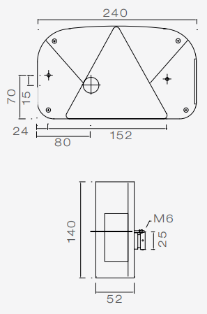 Aspock Multipoint 2 - Achterlicht - 24-7000-007 - 5 polig - Links inclusief mistlamp technische tekening