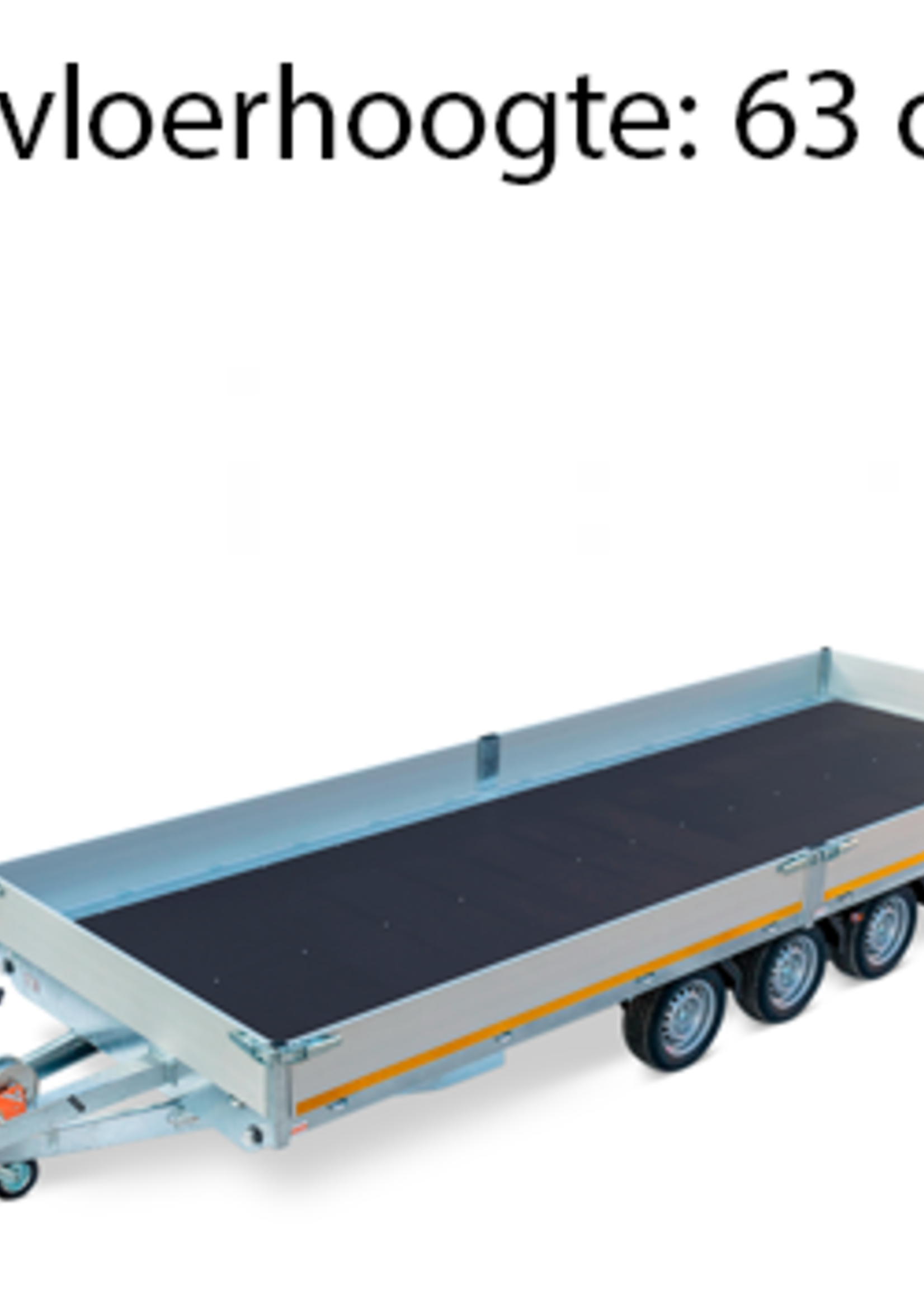 Eduard Geremde Eduard multitransporter - 506x220 cm - 3500 kg bruto laadvermogen - 63 cm laadvloerhoogte - 30 cm borden - inclusief oprijplaten en handlier - tridem asser