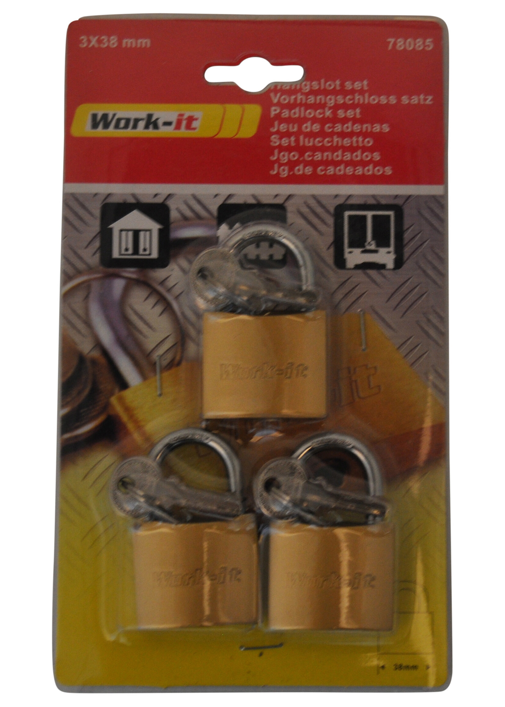 Work-it 3 stuks hangslot met gelijke sleutel - 40 mm - gelijksluitend