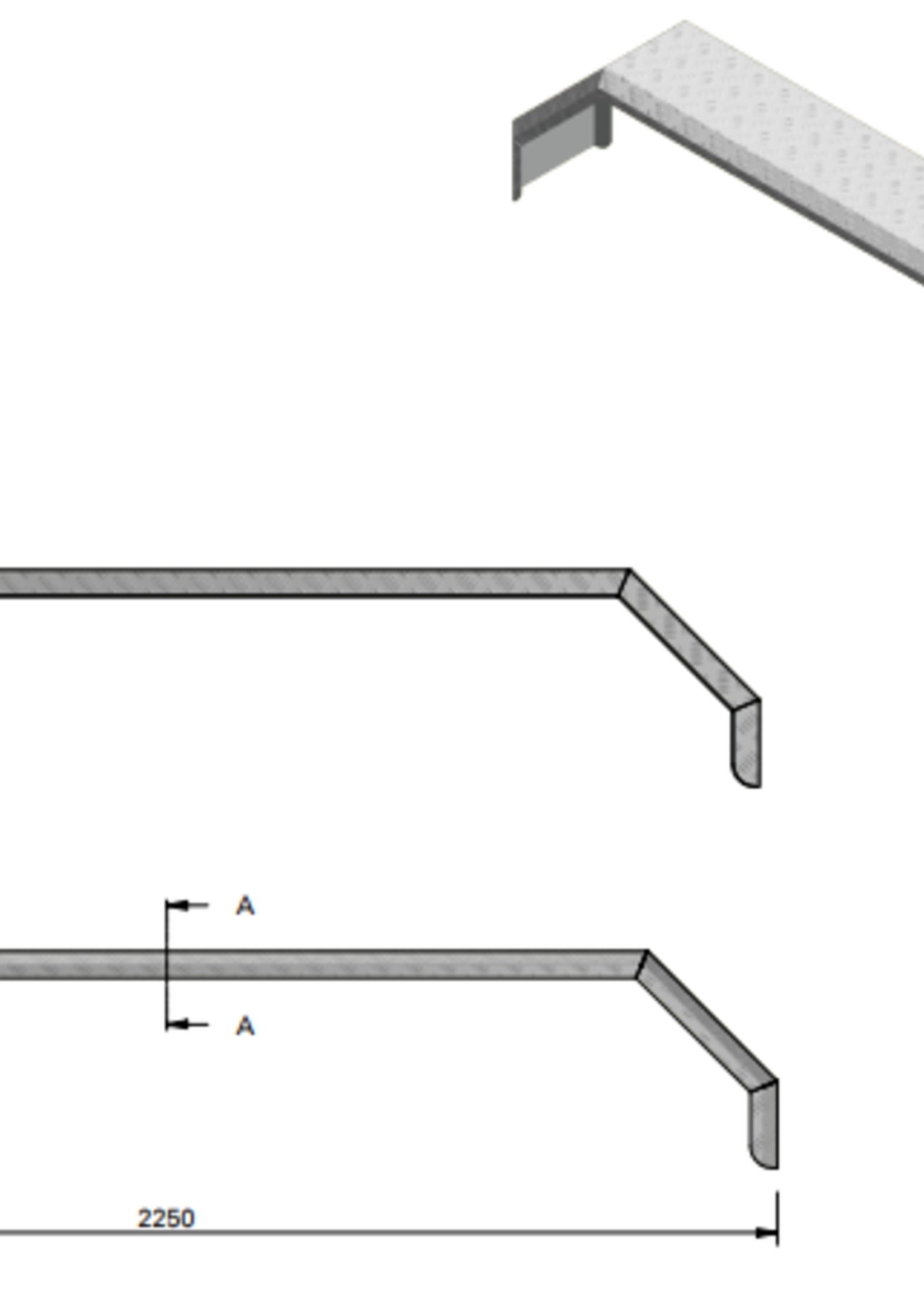 De Haan Aluminium traanplaat spatbord voor tridem asser - 2250x240x400 mm