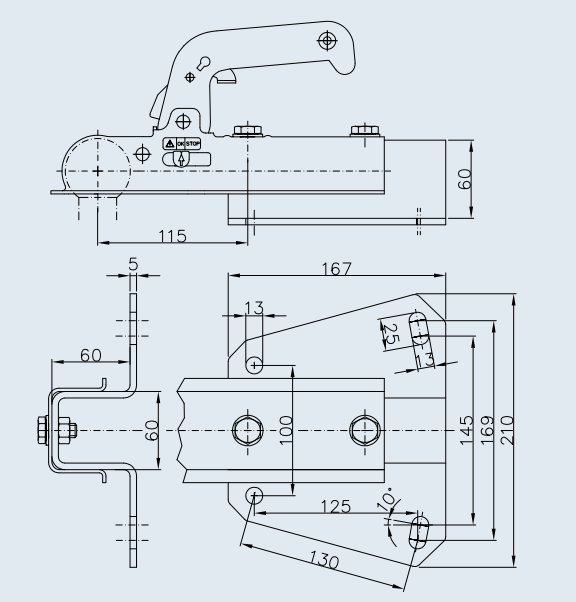 Winterhoff WW150VF  - koker 60 mm - 1500 kg - ongeremd - V-dissel technische tekening