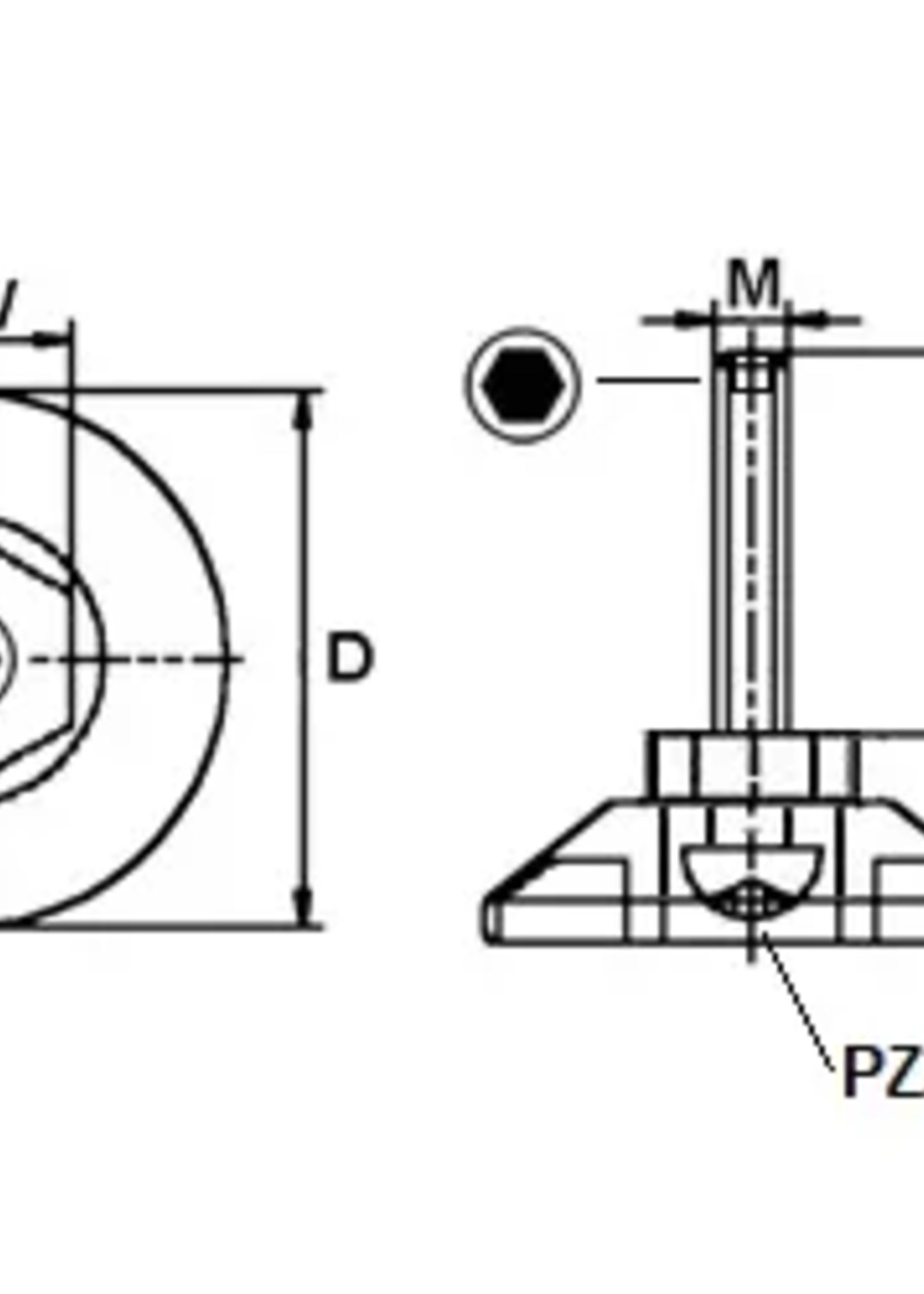 Cantonal Draaibare stelvoet 30 mm - M8x60 mm met binnenzeskant