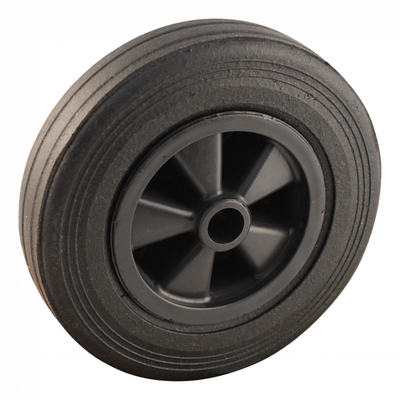 Losse kunststof velg met Hard rubberen wiel 200 x 50. Past op neuswiel met buis van 48mm doorsnee.