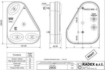 Radex 2900 Rechts 180x240x60 mm - verticale montage - voorzien van 5-polige connector aansluiting technische tekening