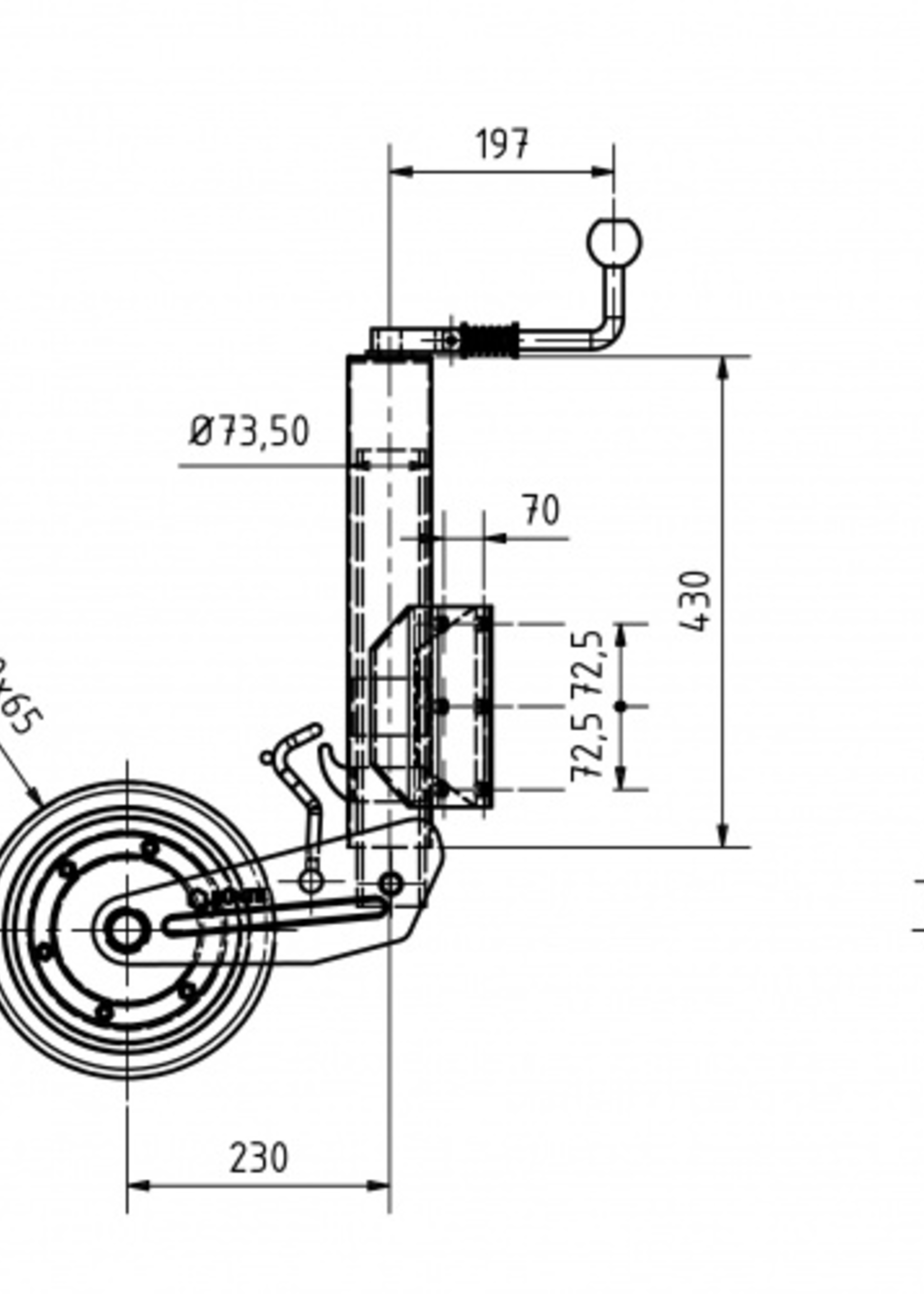 Cantonal Opklapbaar Neuswiel 73 mm 800 kg half automatisch