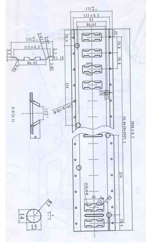 Rails voor ladingzekering 1 stuks á 3 meter - technische tekening