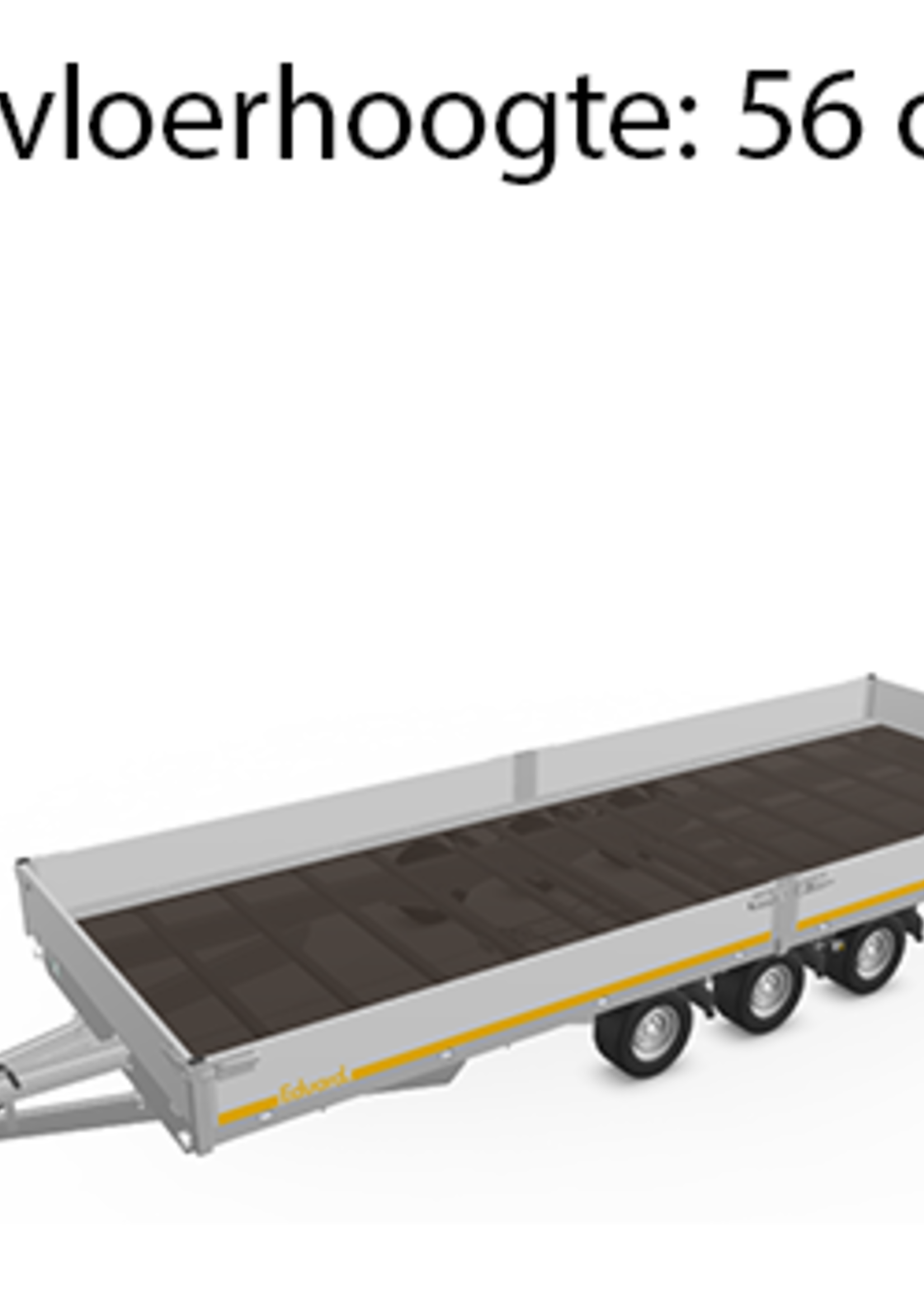 Eduard Geremde Eduard multitransporter - 606x220 cm - 3500 kg bruto laadvermogen - 56 cm laadvloerhoogte - 30 cm borden - inclusief oprijplaten en handlier - tridem asser
