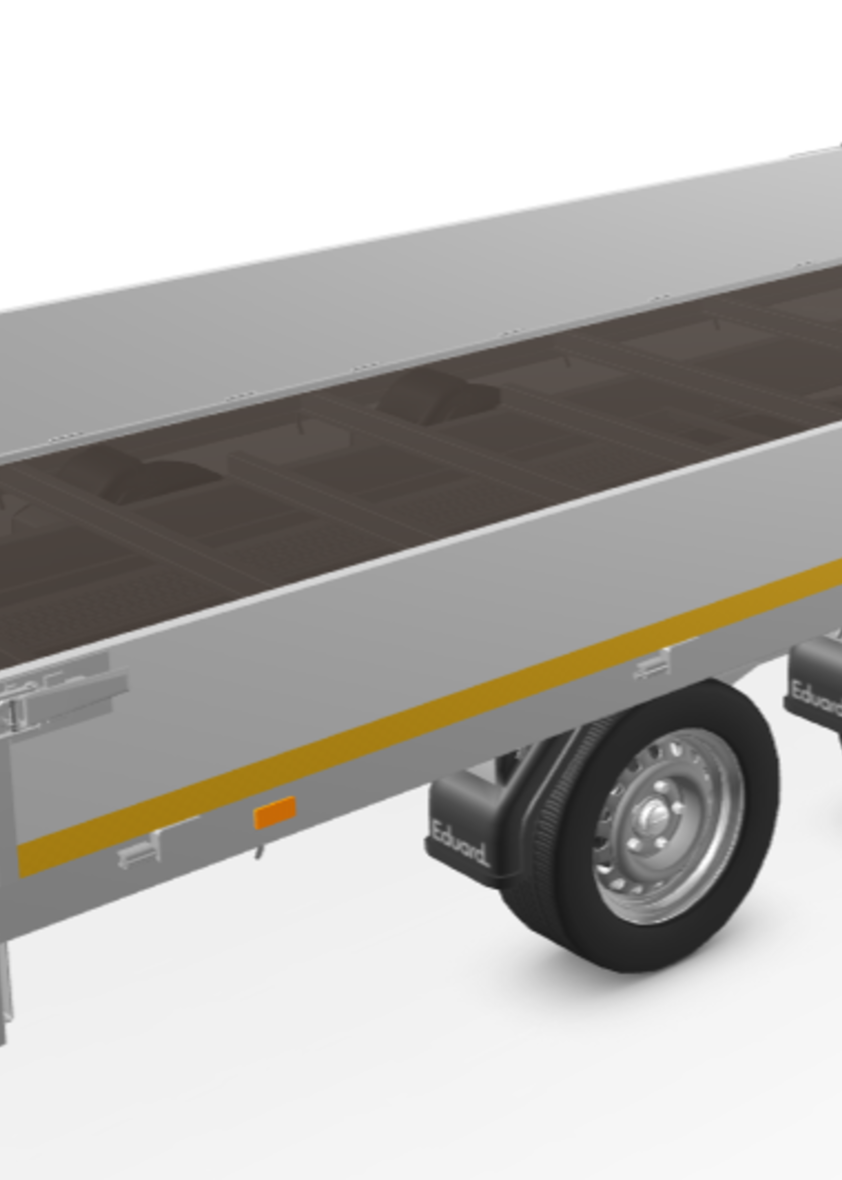 Eduard Geremde Eduard multitransporter - 356x180 cm - 2700 kg bruto laadvermogen - 63 cm laadvloerhoogte - 30 cm borden - inclusief oprijplaten en handlier