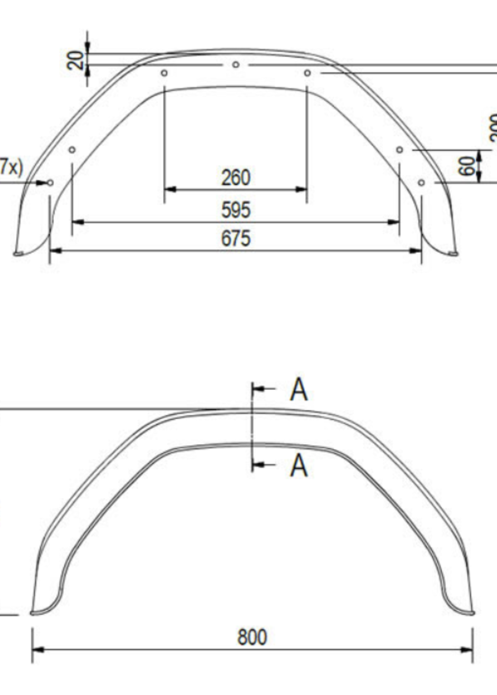 Saris Origineel Saris/Henra kunststof spatbord 800x240x380 mm - omtrek 1235 mm