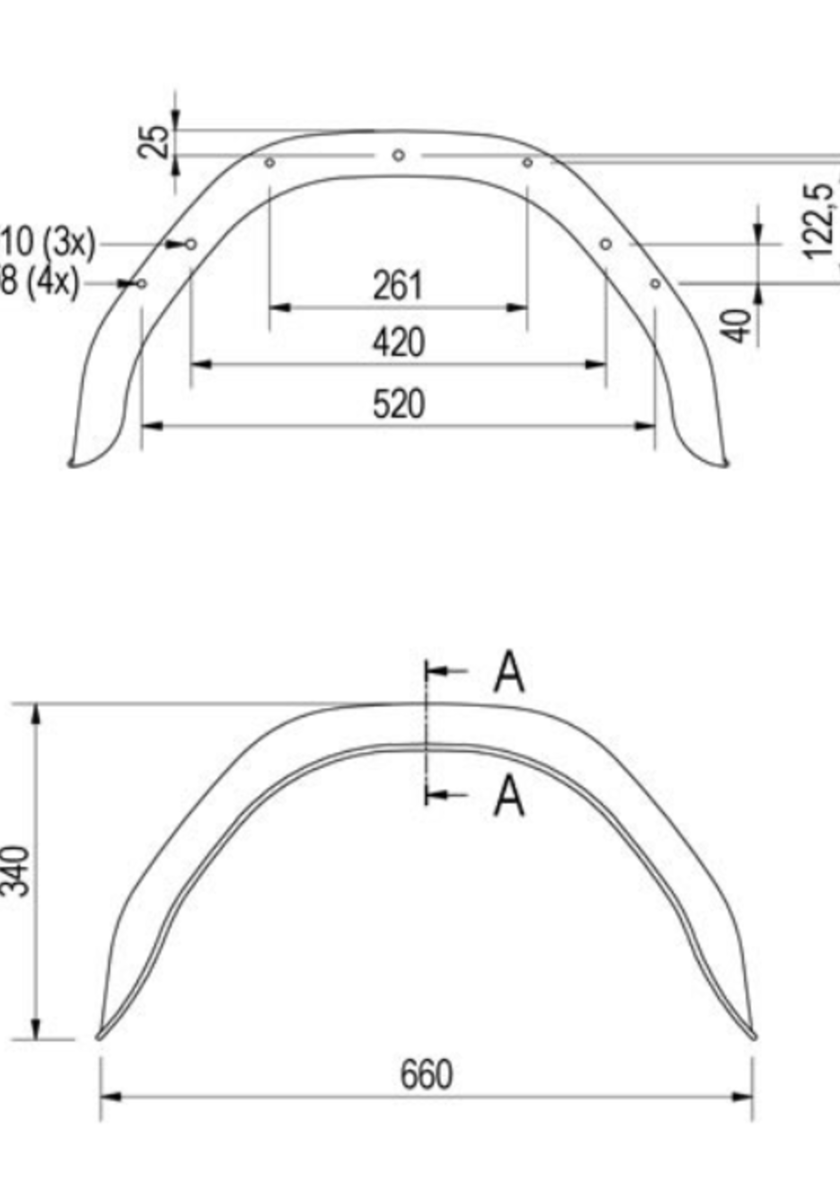 De Haan Spatbord metaal 660x190x340 mm - omtrek 1060 mm