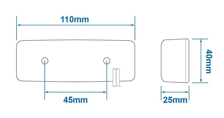 Rechthoekige zijmarkeringslamp - witte markeringslamp - losse draad aansluiting - LED - technische tekening