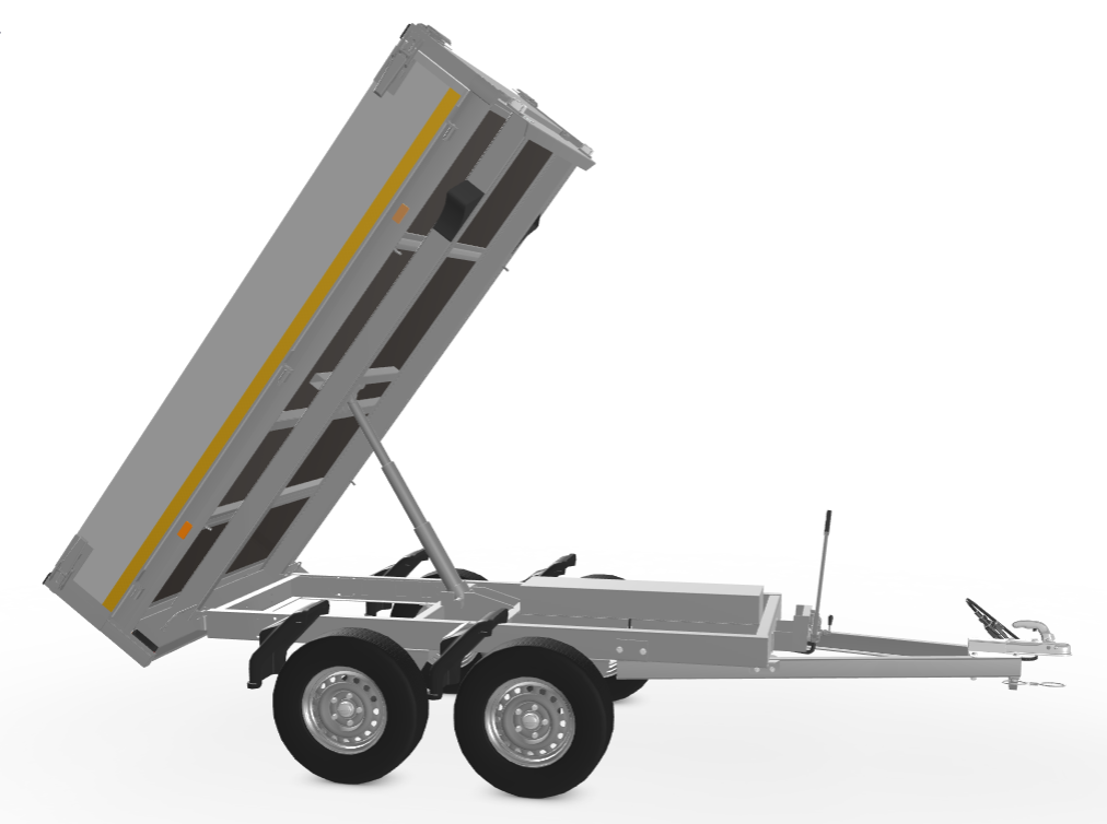 Ongeremde Eduard achterwaartse kipper - 256x150 cm - 750 kg bruto laadvermogen - elektrisch en handpomp - 72 cm laadvloerhoogte