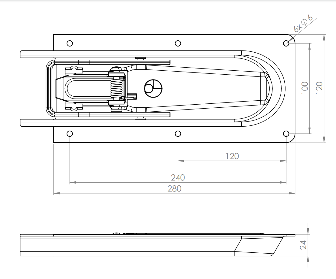 Premium kwaliteit inbouw Spansluiting aanhanger - verzinkt staal - technische tekening