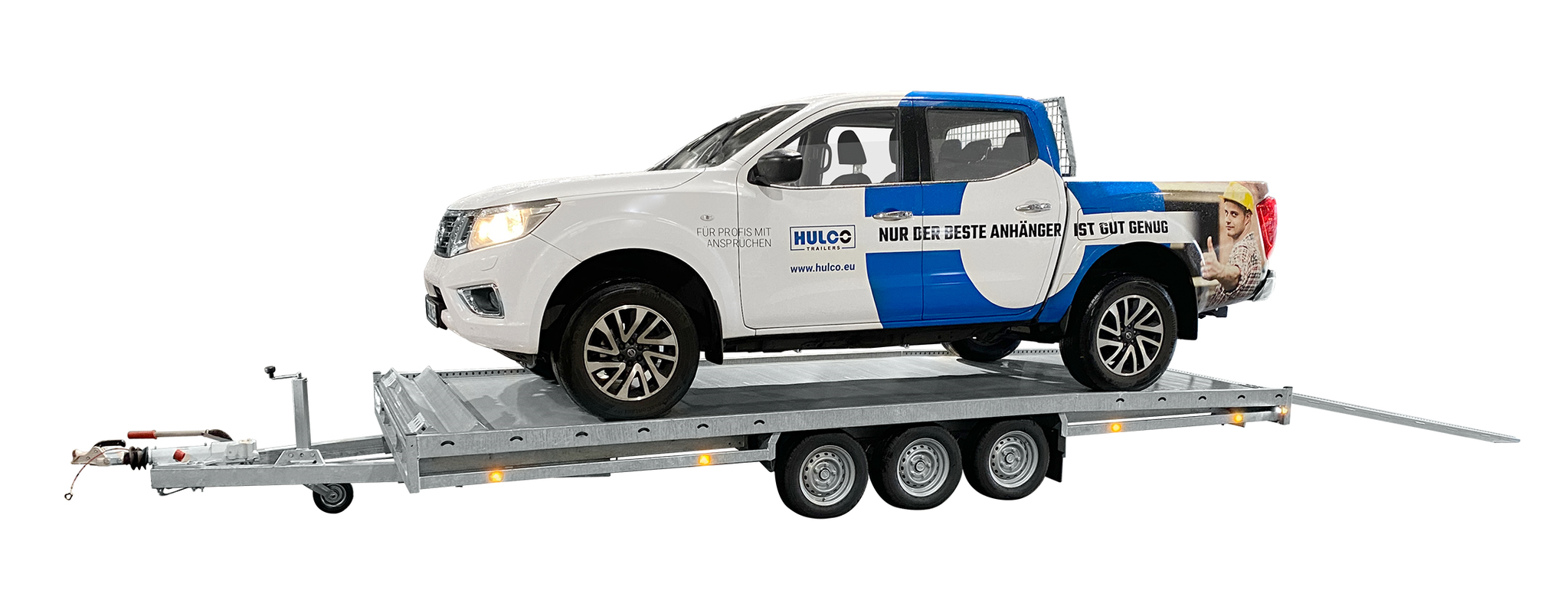 Geremde Hulco autotransporter - 540x207 cm - 3500 kg bruto laadvermogen - 63 cm laadvloerhoogte - inclusief oprijplaten