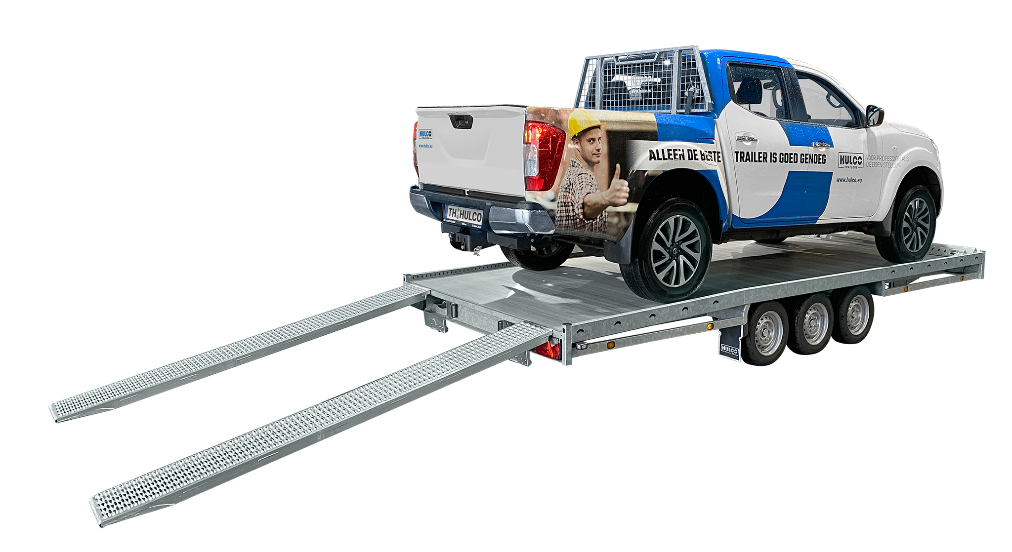 Geremde Hulco autotransporter - 540x207 cm - 3500 kg bruto laadvermogen - 63 cm laadvloerhoogte - inclusief oprijplaten