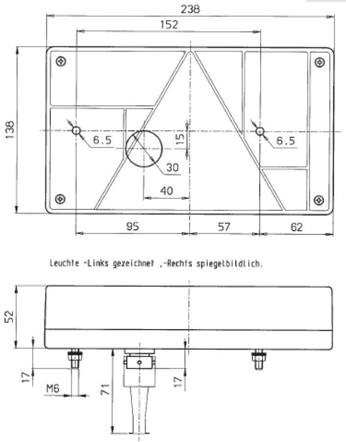 Jokon Technokon 1 rechts - inclusief achteruitrijverlichting, driehoek reflector en kentekenverlichting