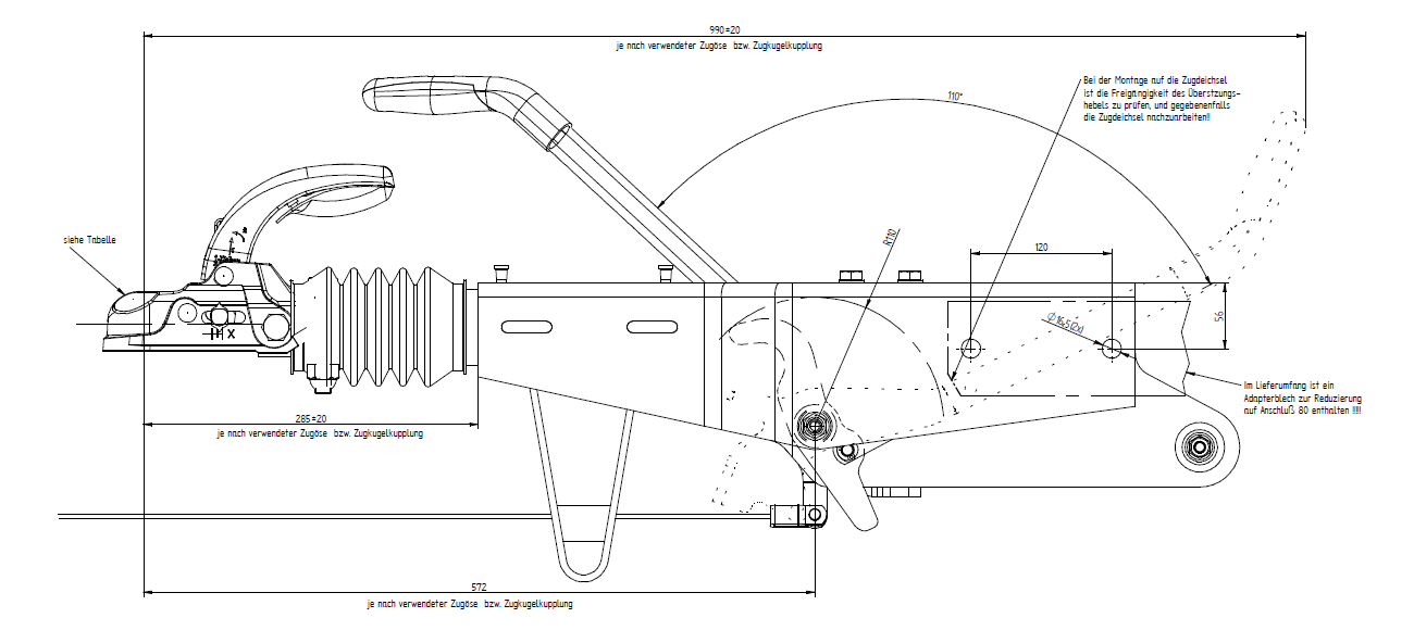 Knott Auflaufbremse KRV30BGF (3000 kg) - Technische Zeichnung