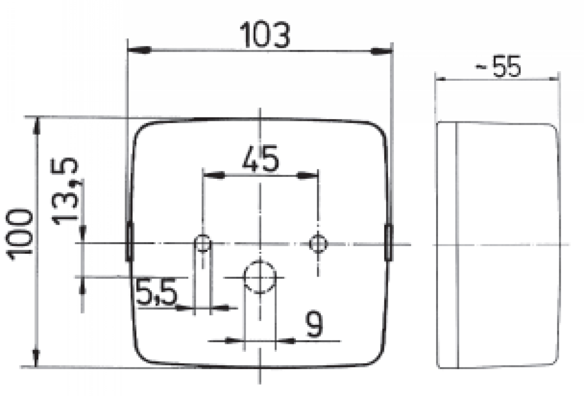 Jokon 3-functie achterlicht 100x103x55 mm - links en rechts toepasbaar