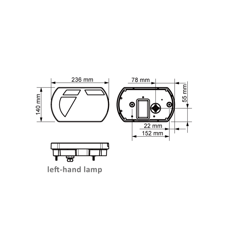 Achterlicht links met ingebouwde weerstand 236x140x52 mm - eenvoudig aan te sluiten met Aspöck 8 polige connectoren