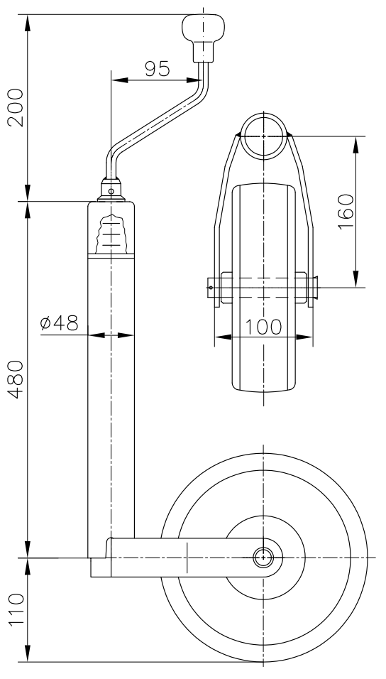 Neuswiel van Winterhoff met ingebouwde kogeldrukmeter - technische tekening