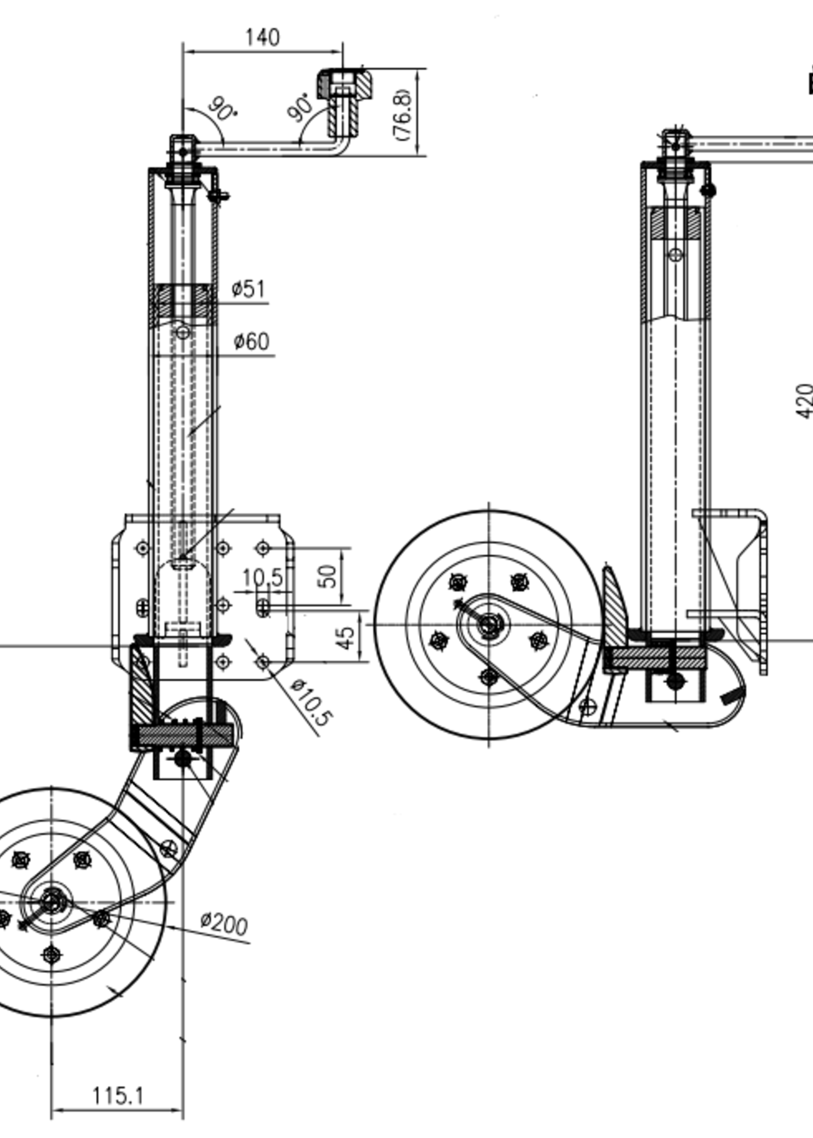 Novio Automatisch opklapbaar neuswiel - 60 mm - 500 kg