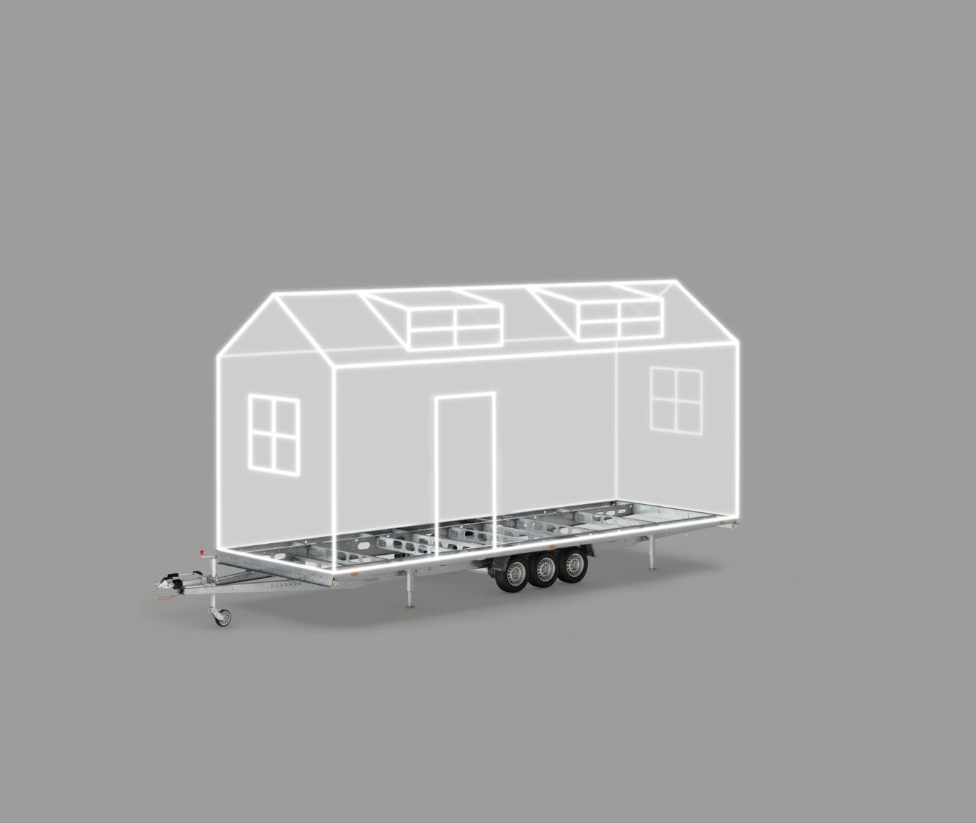 Plateauwagen chassis voor Tiny house - 720x244 cm - tridem - bruto laadvermogen 3500 kg