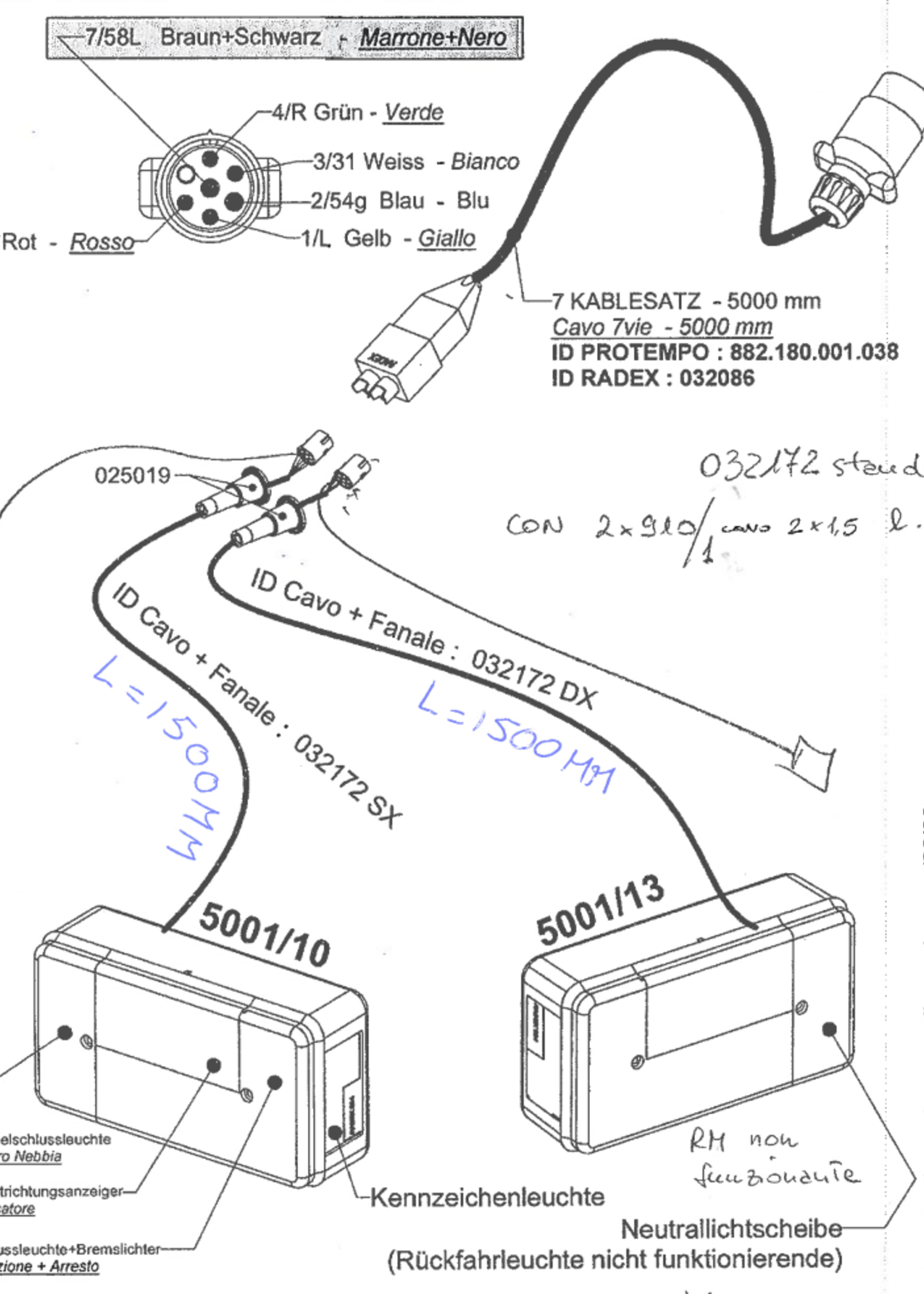 Radex Radex 5001 verlichtingsset 5 meter hoofdkabel - 7 polig - inclusief markeringsverlichting