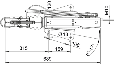 Deckenbremse 251S (2600 kg) V-Deichsel - Unterbau - Technische Zeichnung