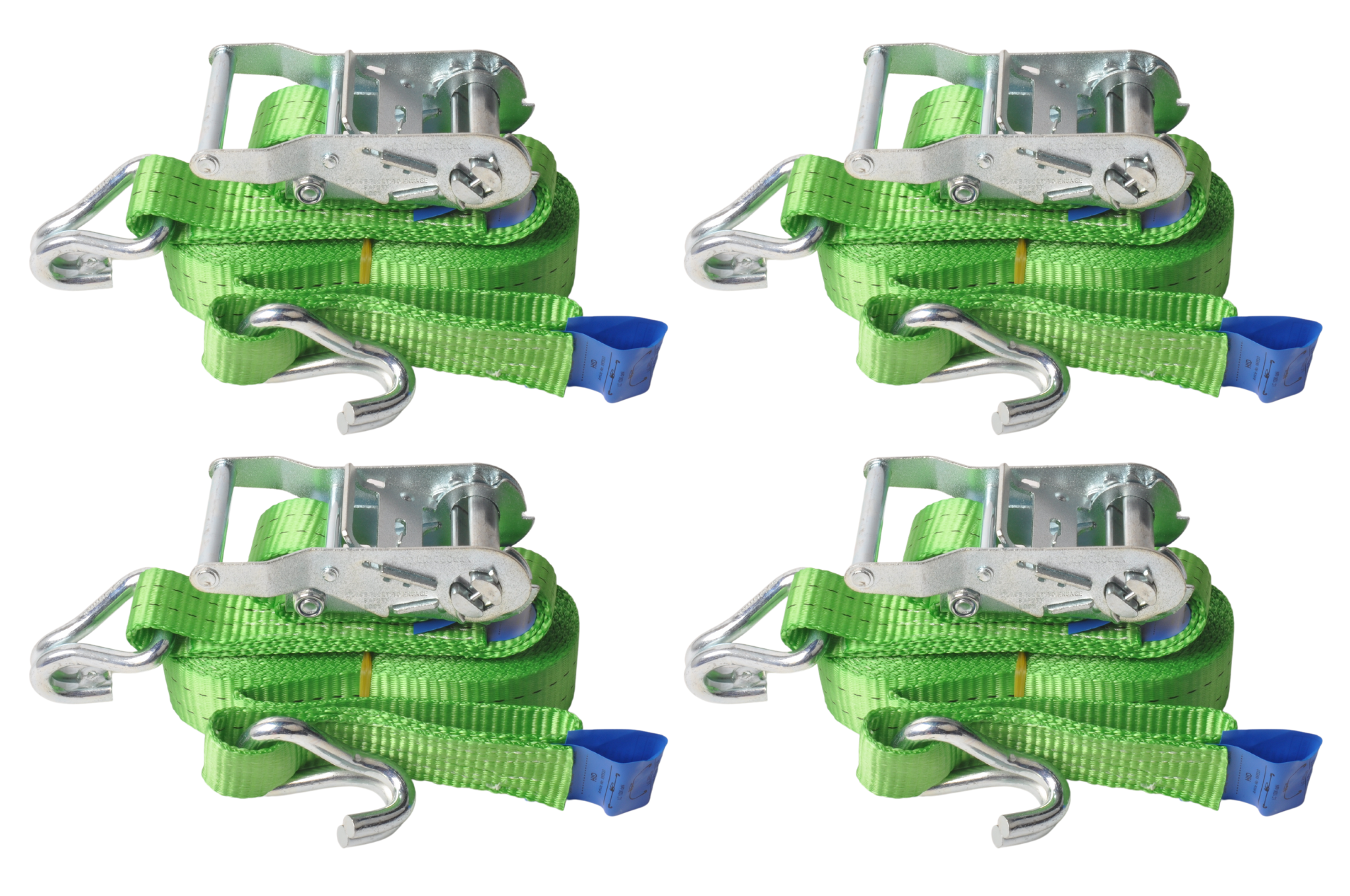 Set van 4 spanbanden 600x3,5 cm - groen - breekbelasting 2000 kg