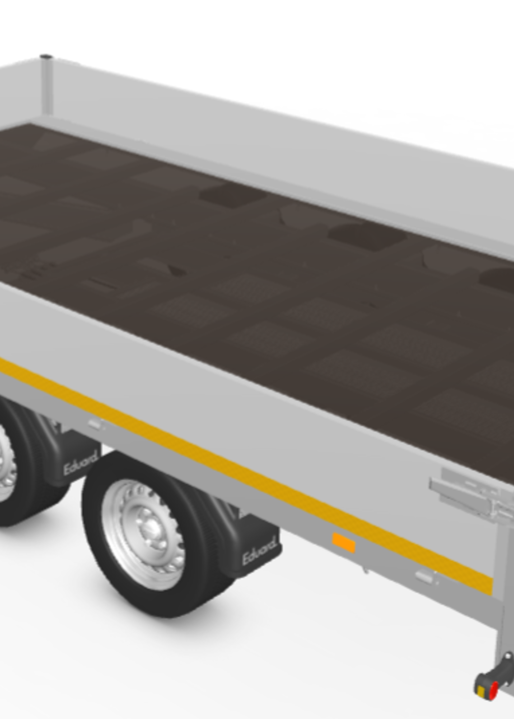 Eduard Geremde Eduard plateauwagen - 406x220 cm - 3500 kg bruto laadvermogen - 63 cm laadvloerhoogte - 30 cm borden - inclusief oprijplaten - tridem asser