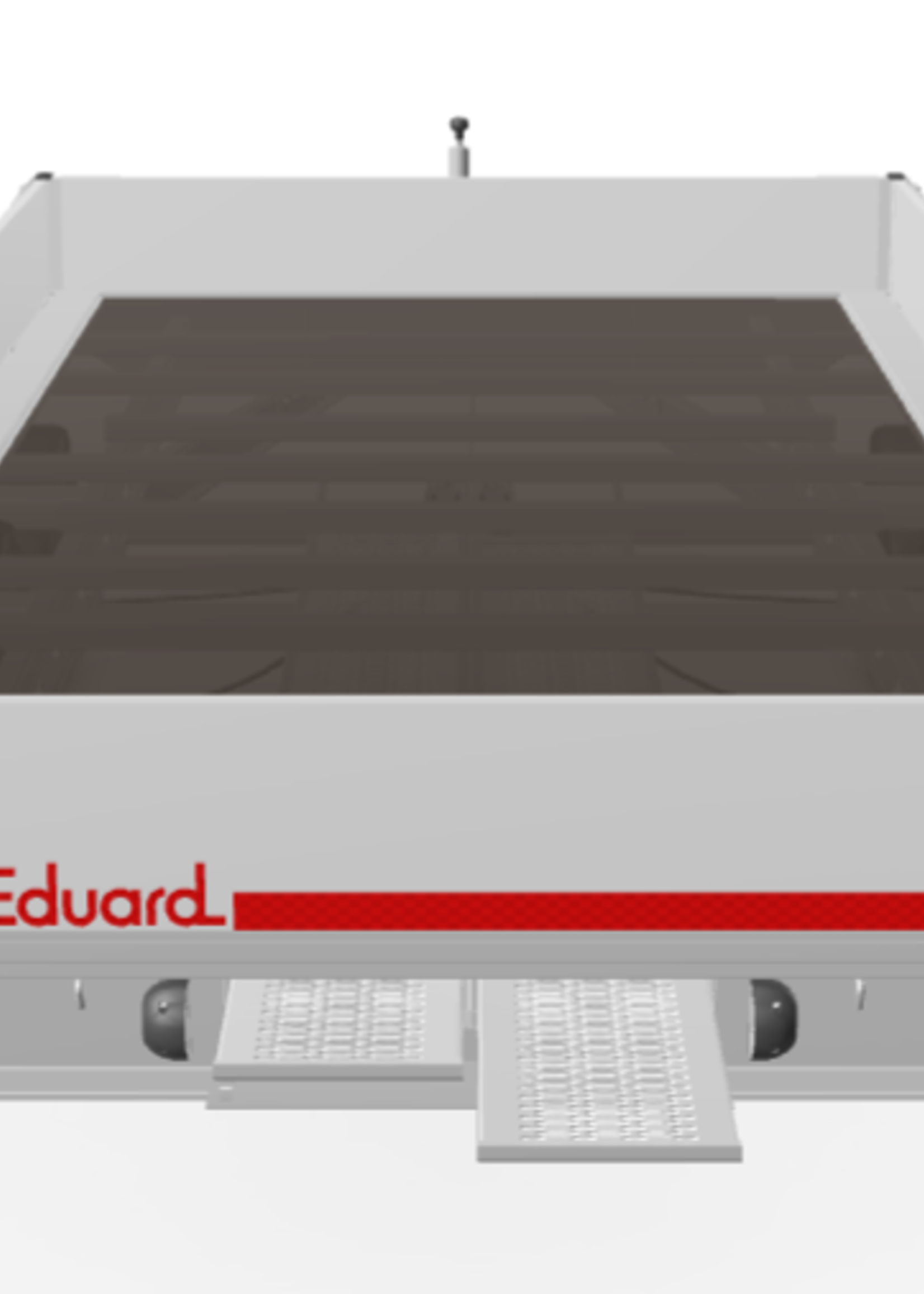 Eduard Geremde Eduard multitransporter - 406x220 cm - 3500 kg bruto laadvermogen - 63 cm laadvloerhoogte - 30 cm borden - inclusief oprijplaten en handlier - tridem asser