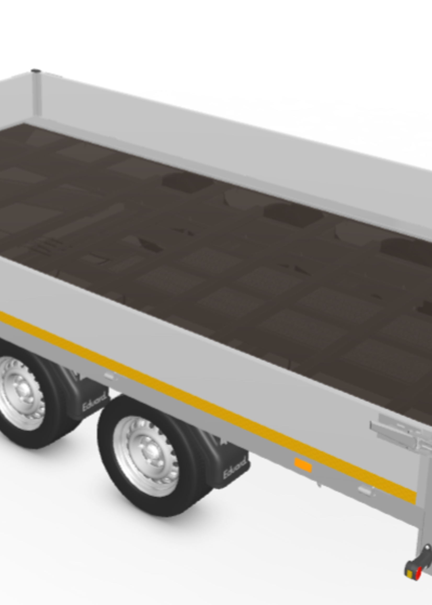Eduard Geremde Eduard multitransporter - 406x220 cm - 3500 kg bruto laadvermogen - 63 cm laadvloerhoogte - 30 cm borden - inclusief oprijplaten en handlier - tridem asser