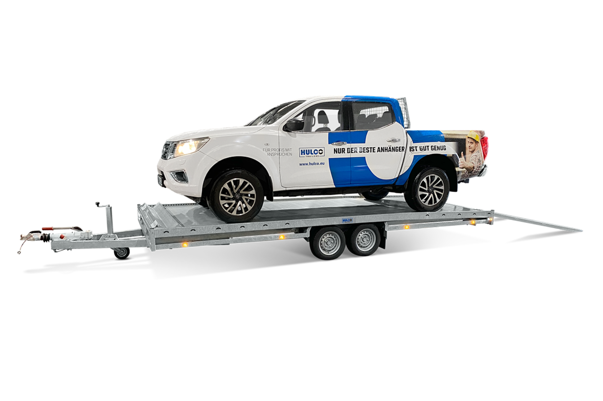 Geremde Hulco autotransporter - 440x207 cm - 3000 kg bruto laadvermogen - 56 cm laadvloerhoogte - inclusief oprijplaten
