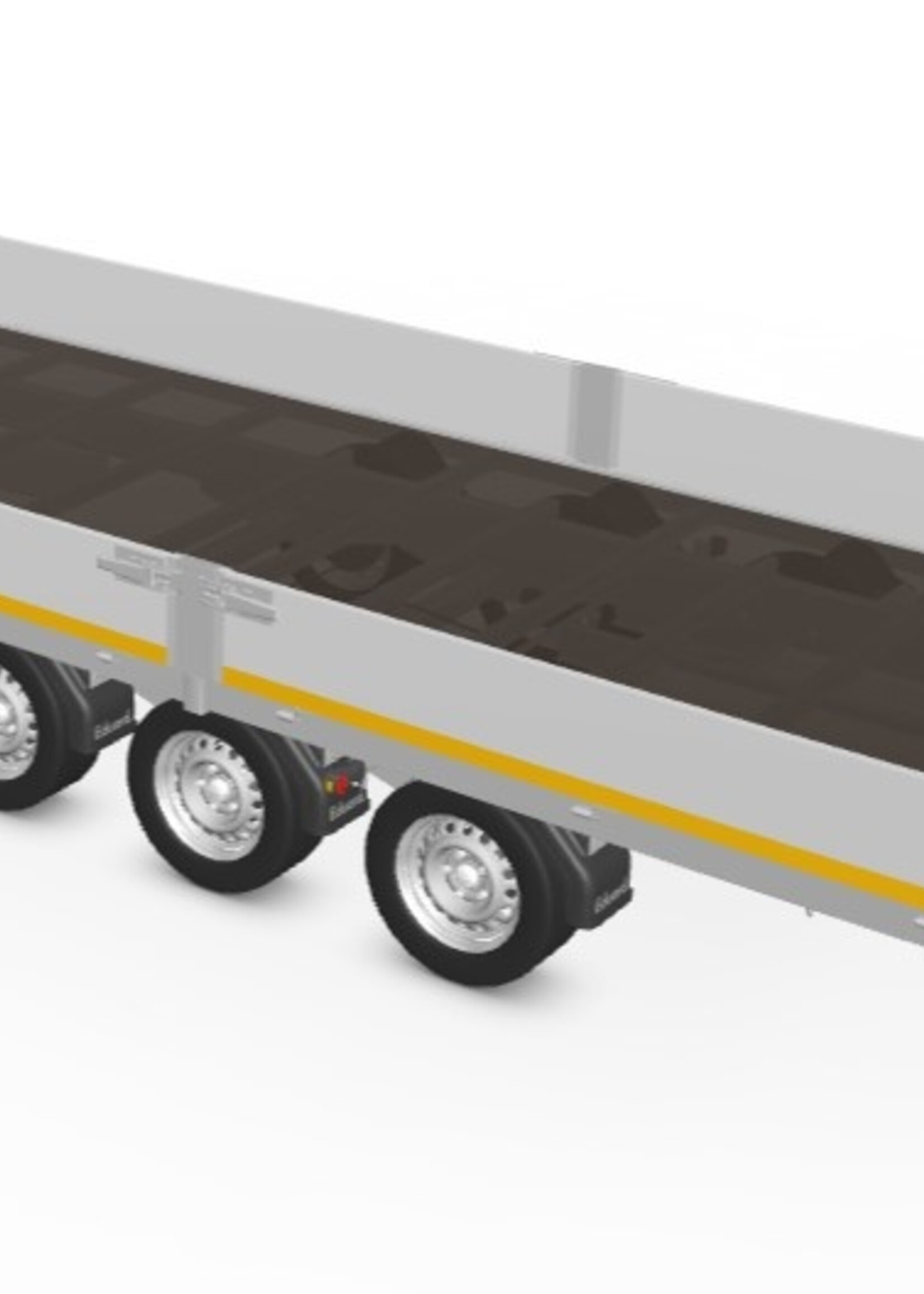 Eduard Geremde Eduard multitransporter - 606x200 cm - 3500 kg bruto laadvermogen - 63 cm laadvloerhoogte - 30 cm borden - inclusief oprijplaten en handlier - tridem asser