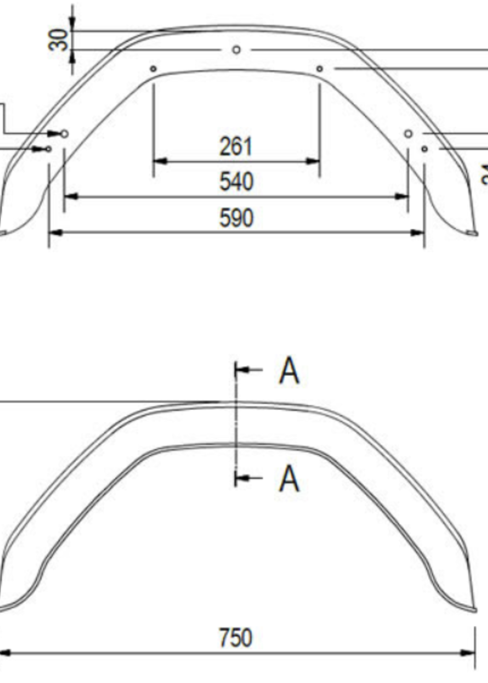 Saris Kunststof spatbord 750x220x330 mm - omtrek 1120 mm - geschikt voor Saris/Henra bakwagens