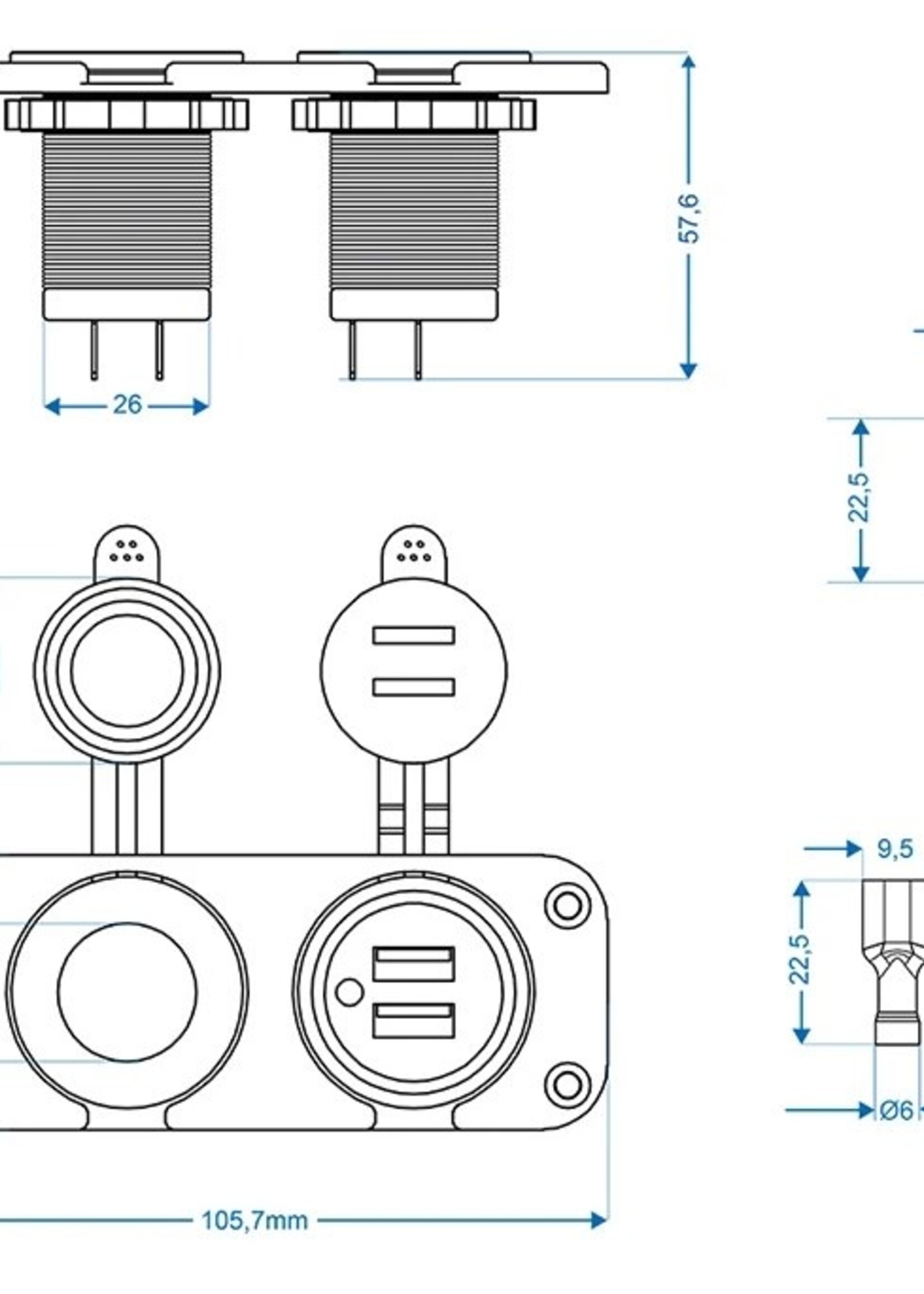 Cantonal Inbouw kit - stekkerdoos DIN + 2x USB poort 2x2100mA