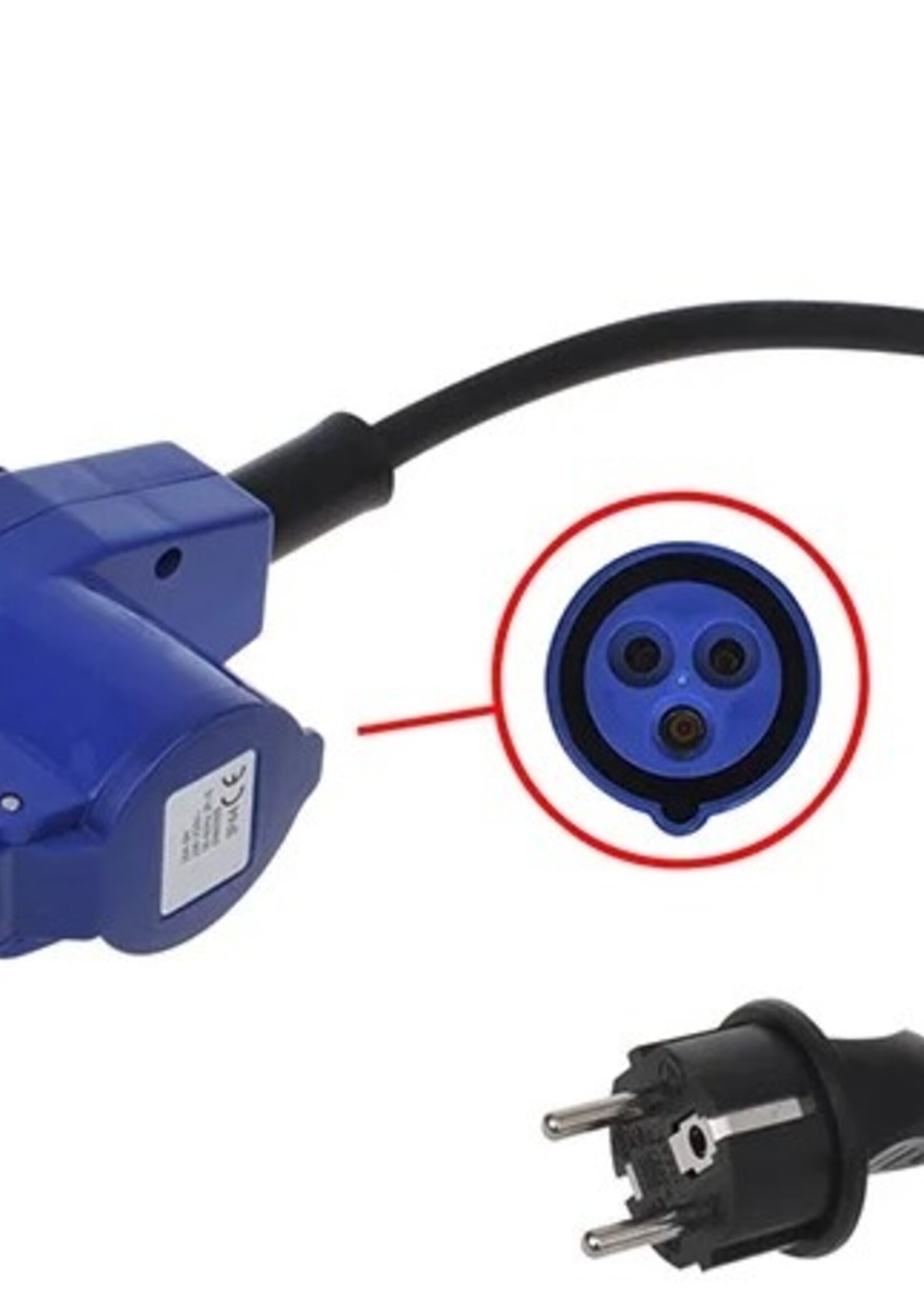 ProPlus Verloopkabel 40cm van schuko naar CEE contrastekker en schuko stopcontact.