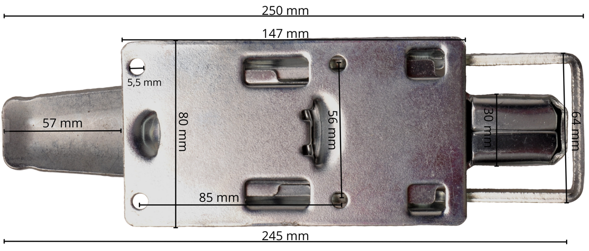 Spansluiting zijborden aanhanger op plaat 15x8 cm - technische tekening