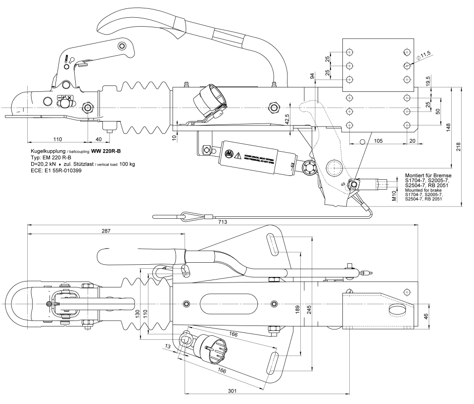 BPW oplooprem ZAF2.0 - 2000 kg maximaal trekvermogen - voor Hapert - inclusief neuswielconsole