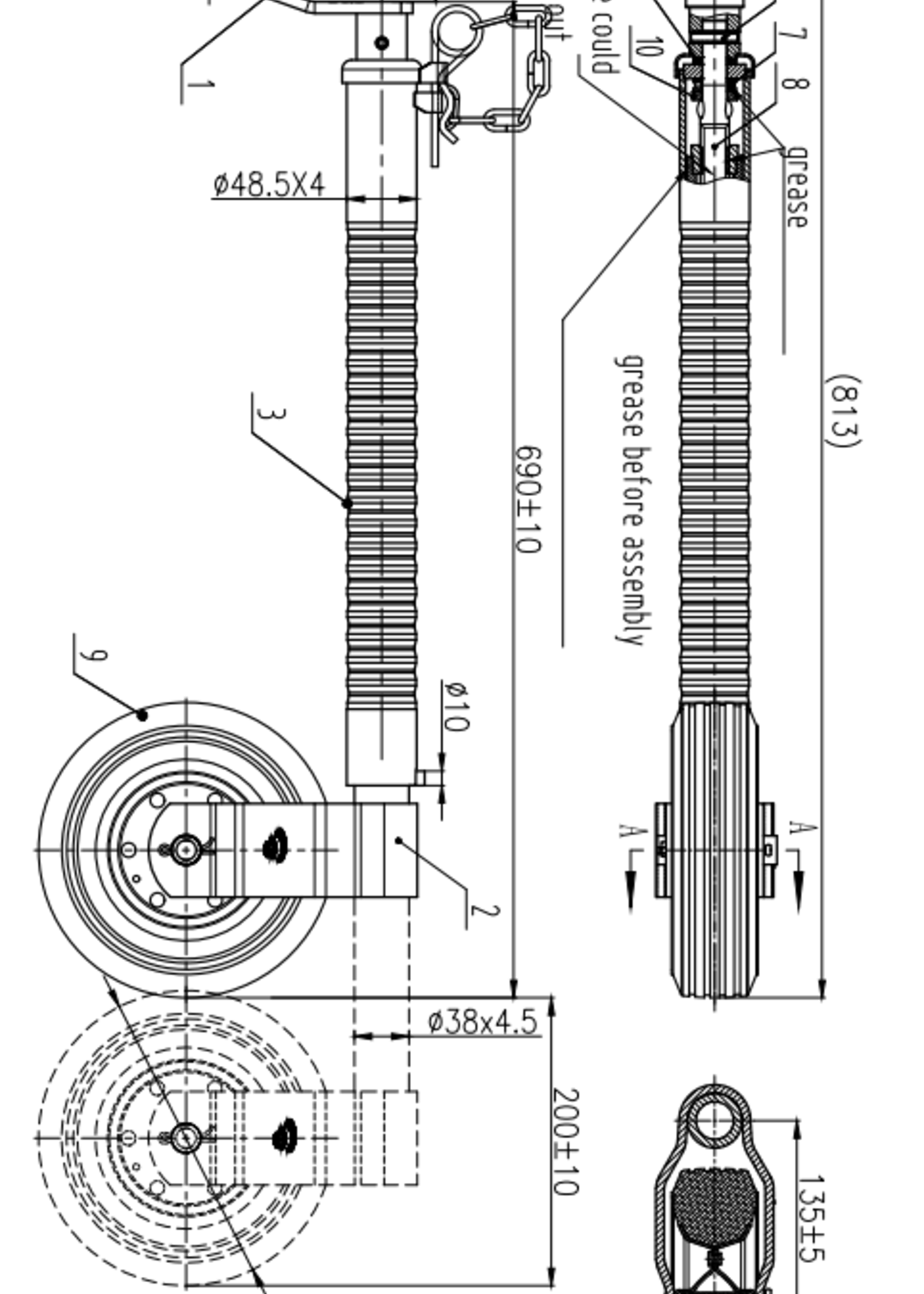 Cantonal Neuswiel - 48 mm - geribbeld - 150 kg maximaal draagvermogen - stalen velg