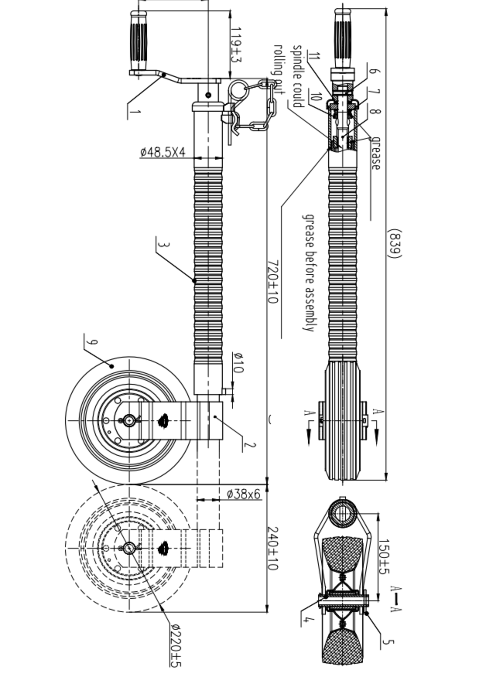 Cantonal Neuswiel - 48 mm - geribbeld - 350 kg statisch draagvermogen - stalen velg - geschikt voor IFor Williams