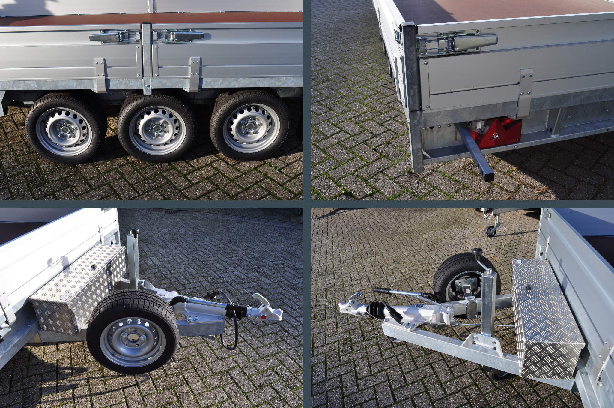 Magazijn uitverkoop - geremde Hulco Medax plateauwagen - 502x203 cm - 3500 kg bruto laadvermogen - 30 cm borden - tridemasser - met gratis disselkist en reservewiel + houder