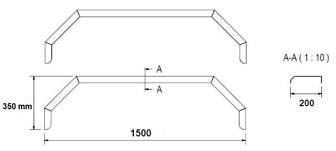 Spatbord Alu tandem 5-kant 1500x200x350 mm